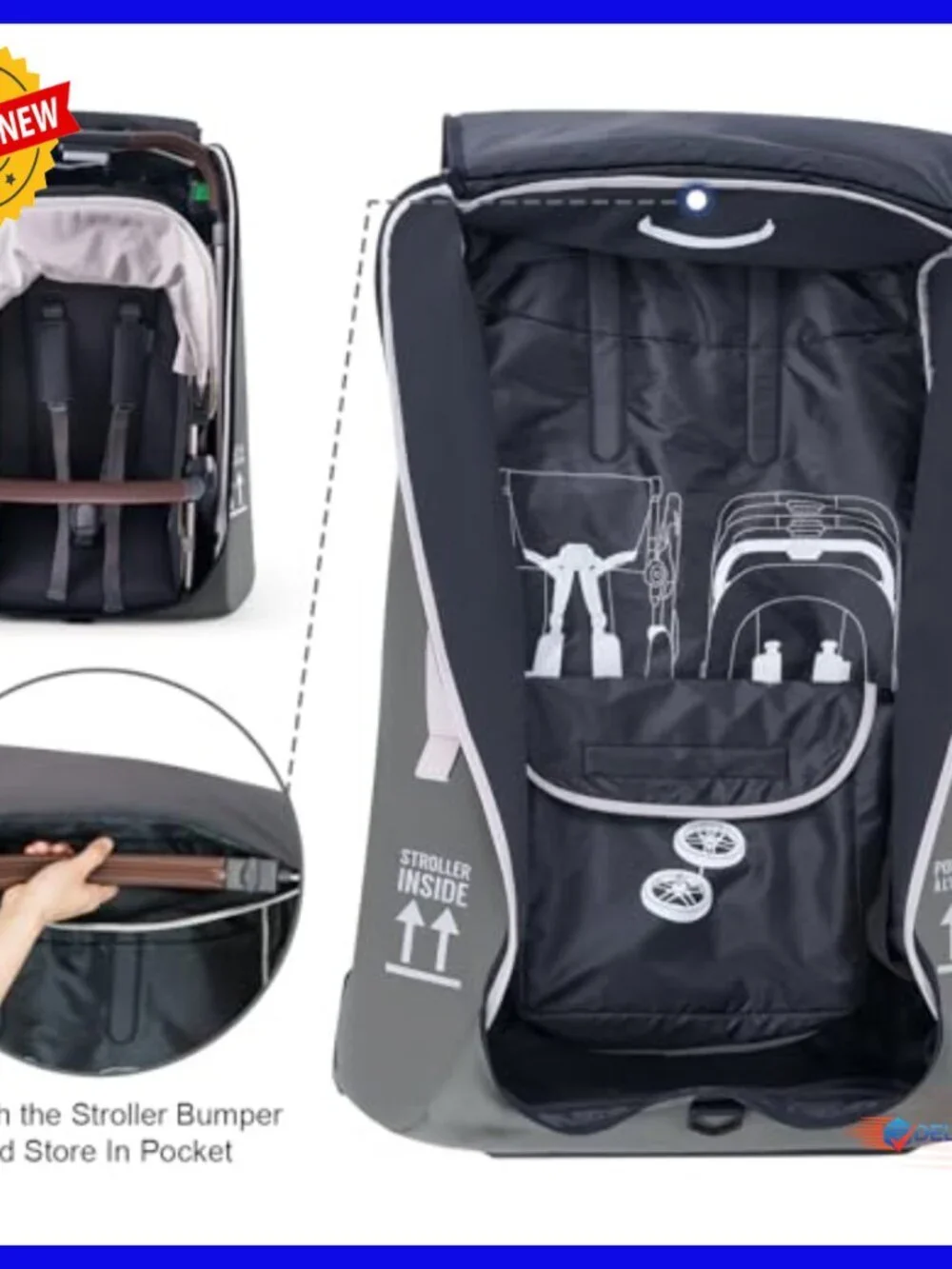 Stroller Travel Bag with Wheels, Storage Pocket, Luggage Tag for Airplane